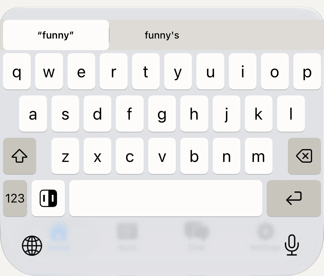 The keyboard mid-word, suggestion bar active, the Agent key in the bottom row.
